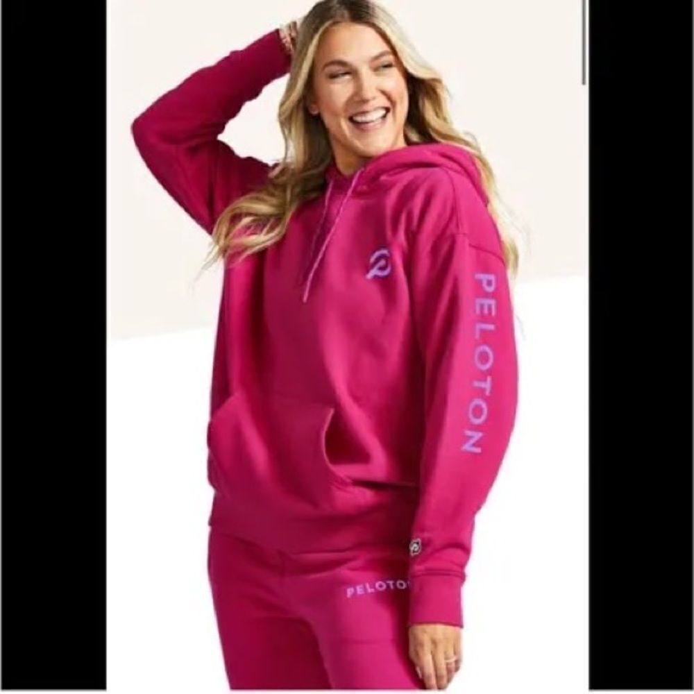 Peloton chic hoodie and jogger berry red